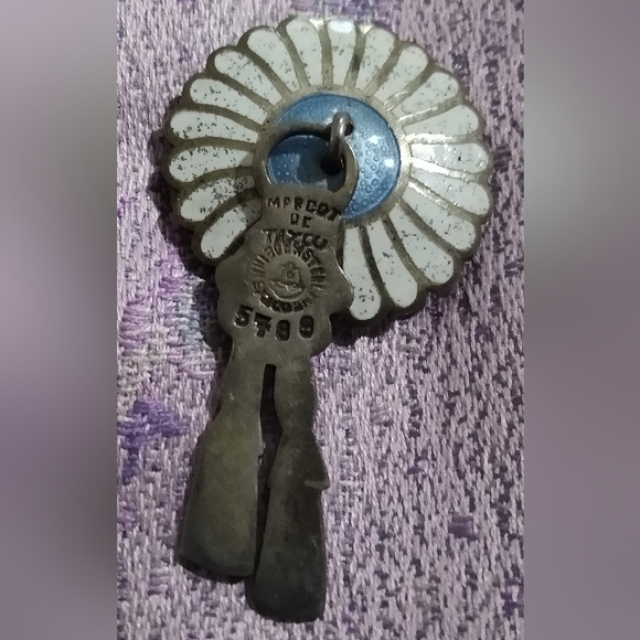 Vintage 1950s Margot de Taxco Brooch and Earrings Enamel Blue and White - Picture 3 of 7